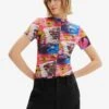 Desigual Ruched Collage Bodysuit - T-Shirt Imprimé - Multicoloured -ESPRIT Soldes 02af5a0379fc4e28b8b05a46cf39258e