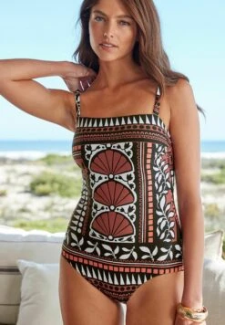 Next Bandeau Tummy Control Standard Tall - Maillot De Bain - Black Aztec Print