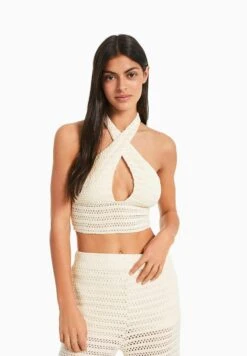 BERSHKA Detail - Halter - Débardeur - Beige