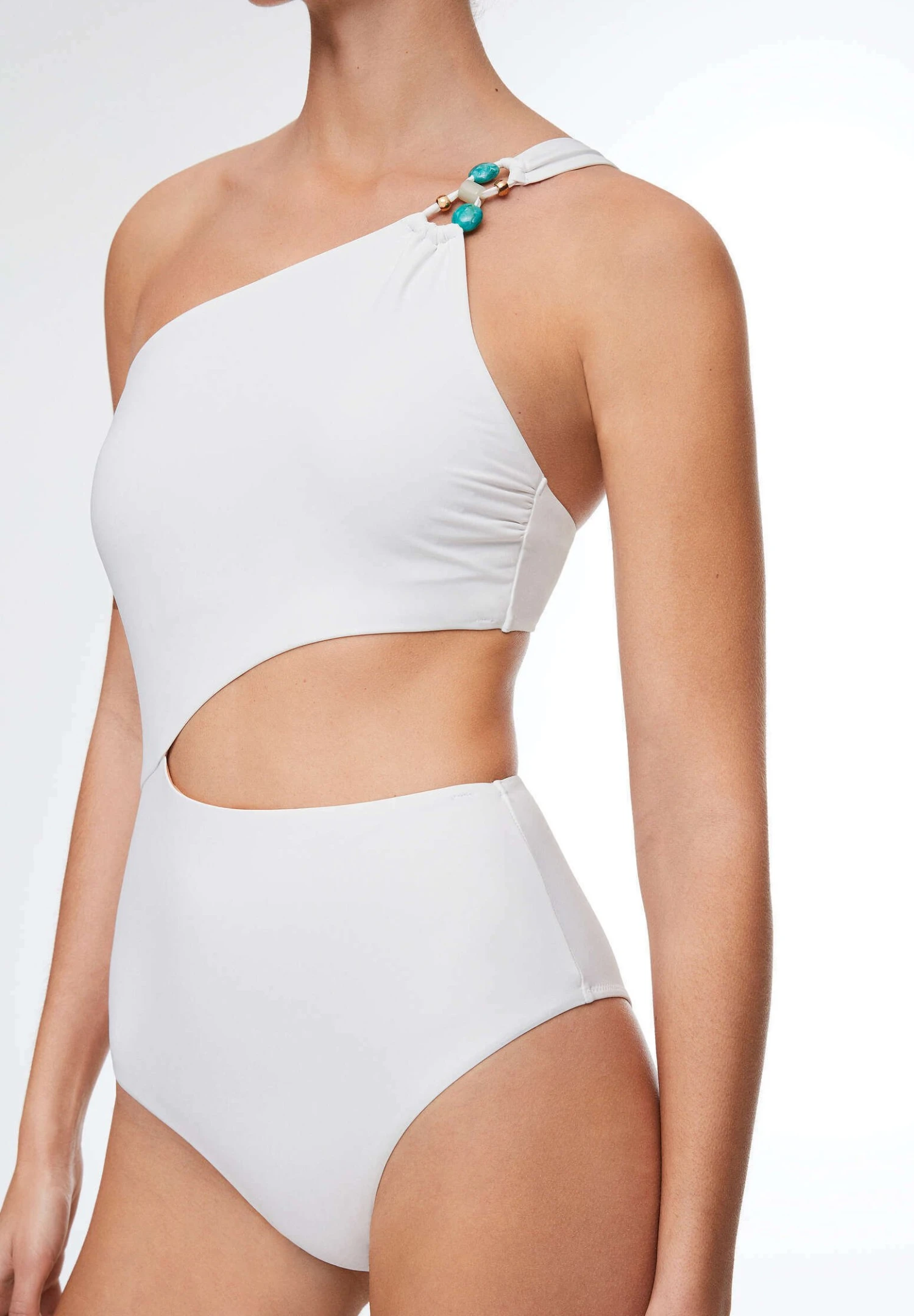 Oysho Bead Detail Asymmetric Trikini - Maillot De Bain - White 8 Oysho Bead Detail Asymmetric Trikini - Maillot De Bain - White – Image 6