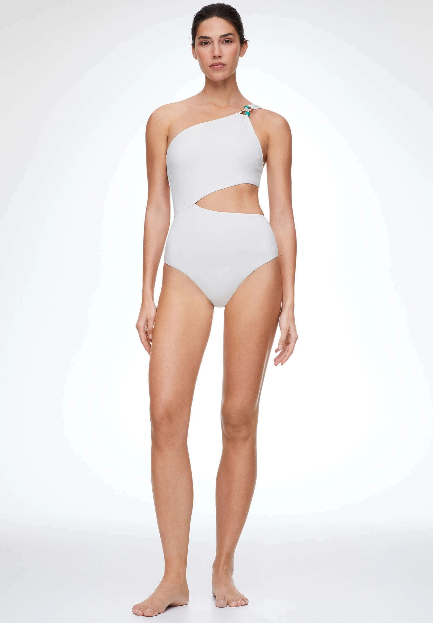 Oysho Bead Detail Asymmetric Trikini - Maillot De Bain - White 4 Oysho Bead Detail Asymmetric Trikini - Maillot De Bain - White – Image 2