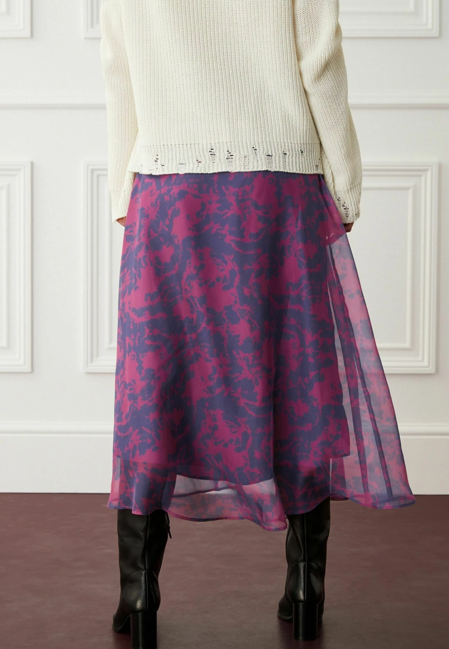 Next Midi Standard - Jupe Trapèze - Purple Pink Smudge Print 4 Next Midi Standard - Jupe Trapèze - Purple Pink Smudge Print – Image 2