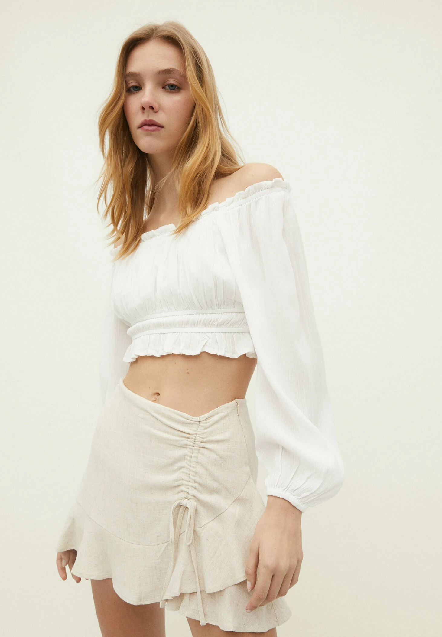 Stradivarius Rustic-Style With Ruffles - Jupe Trapèze - Stone 7 Stradivarius Rustic-Style With Ruffles - Jupe Trapèze - Stone – Image 5