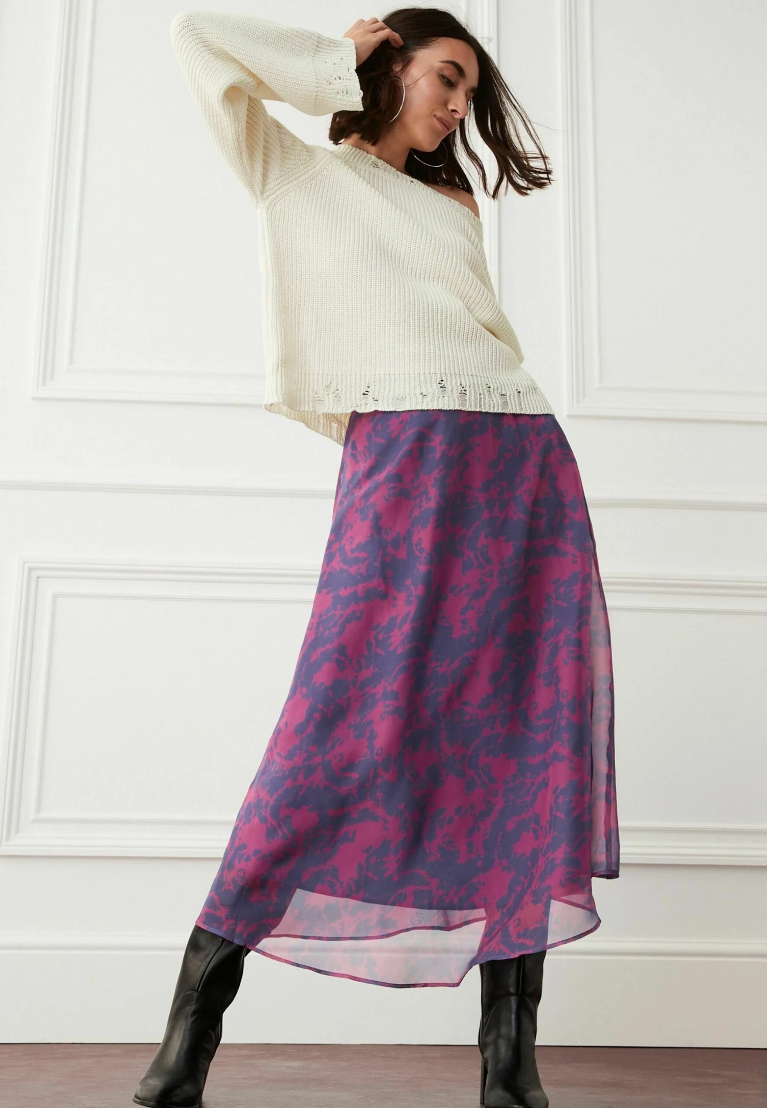 Next Midi Standard - Jupe Trapèze - Purple Pink Smudge Print 3 Next Midi Standard - Jupe Trapèze - Purple Pink Smudge Print