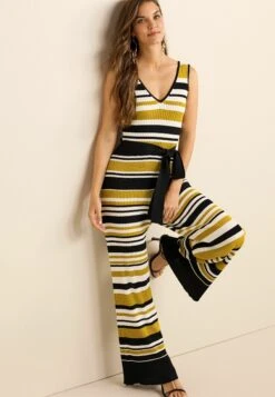Next Tie Waist Wide Leg - Combinaison - Mustard Yellow/Black/White Stripe